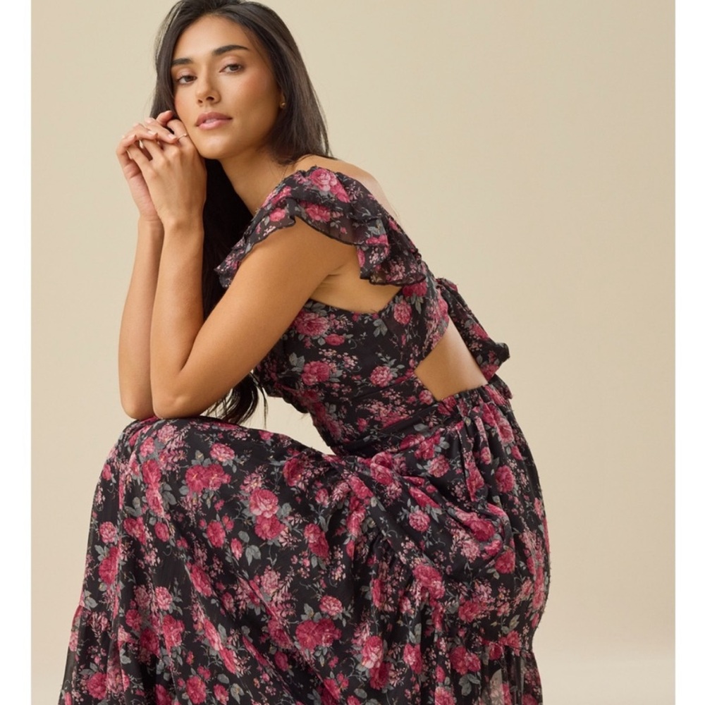 NWT Altar'd State Anthropology Maxi Dress Pink Black Floral Print women’s XXS - Picture 5 of 13